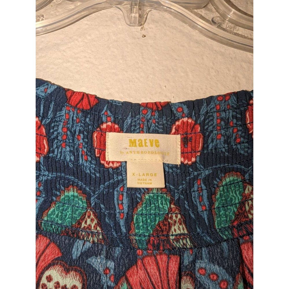 Women's Anthropologie Maeve XL Letitia Smocked Blouse Teal Poppy Babydoll Shirt - Picture 3 of 11